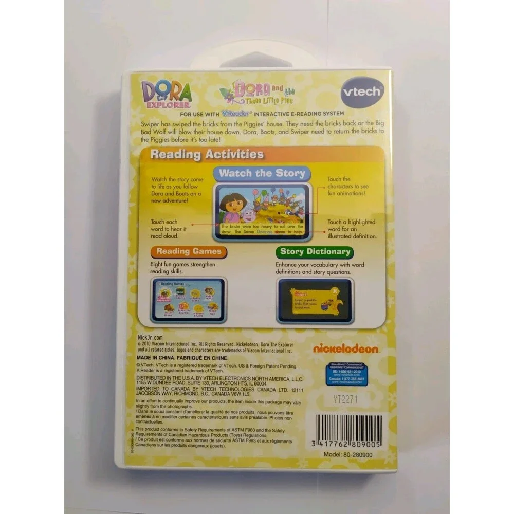 VTECH V.READER Interactive E-Reading System Game DORA and The 3 Little Pigs